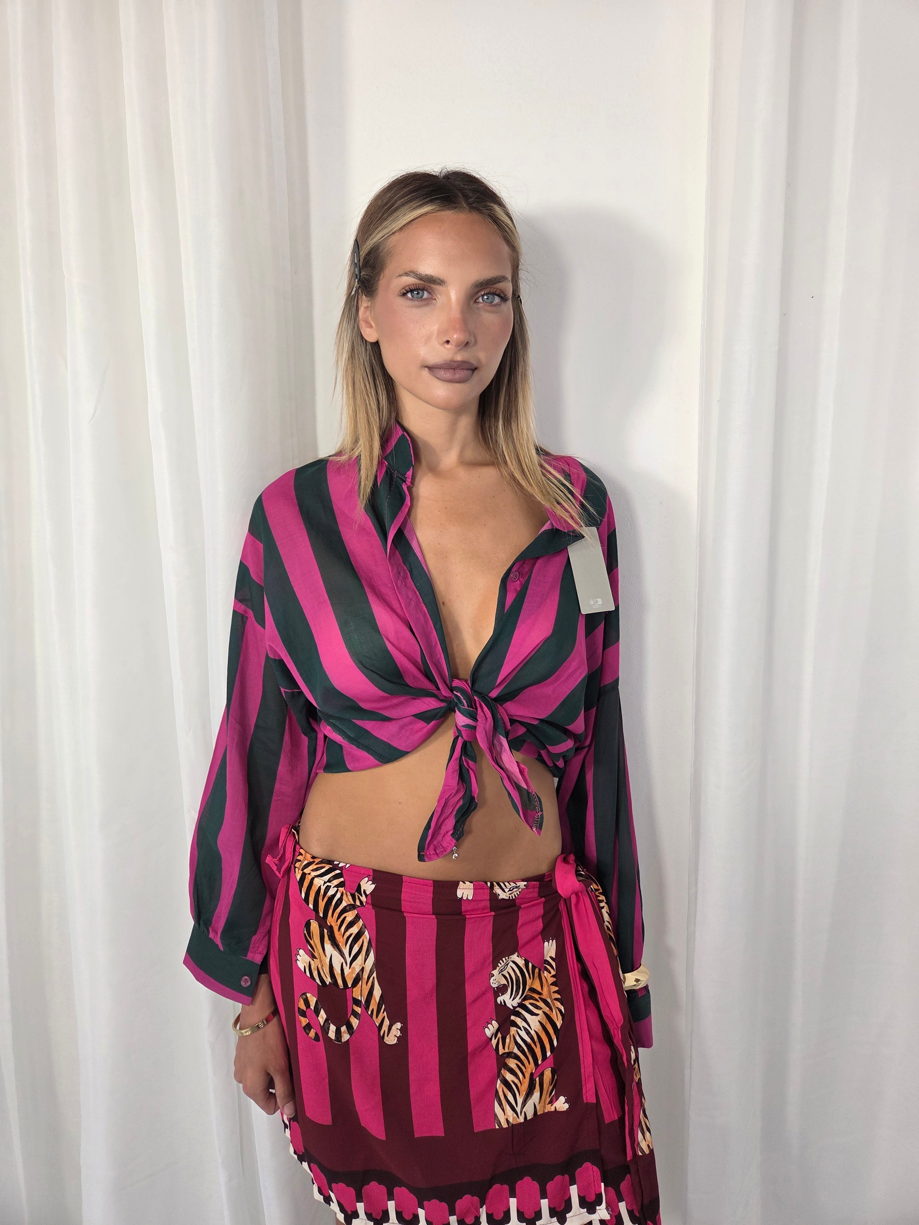 Camicia Coreana Magenta/Nero