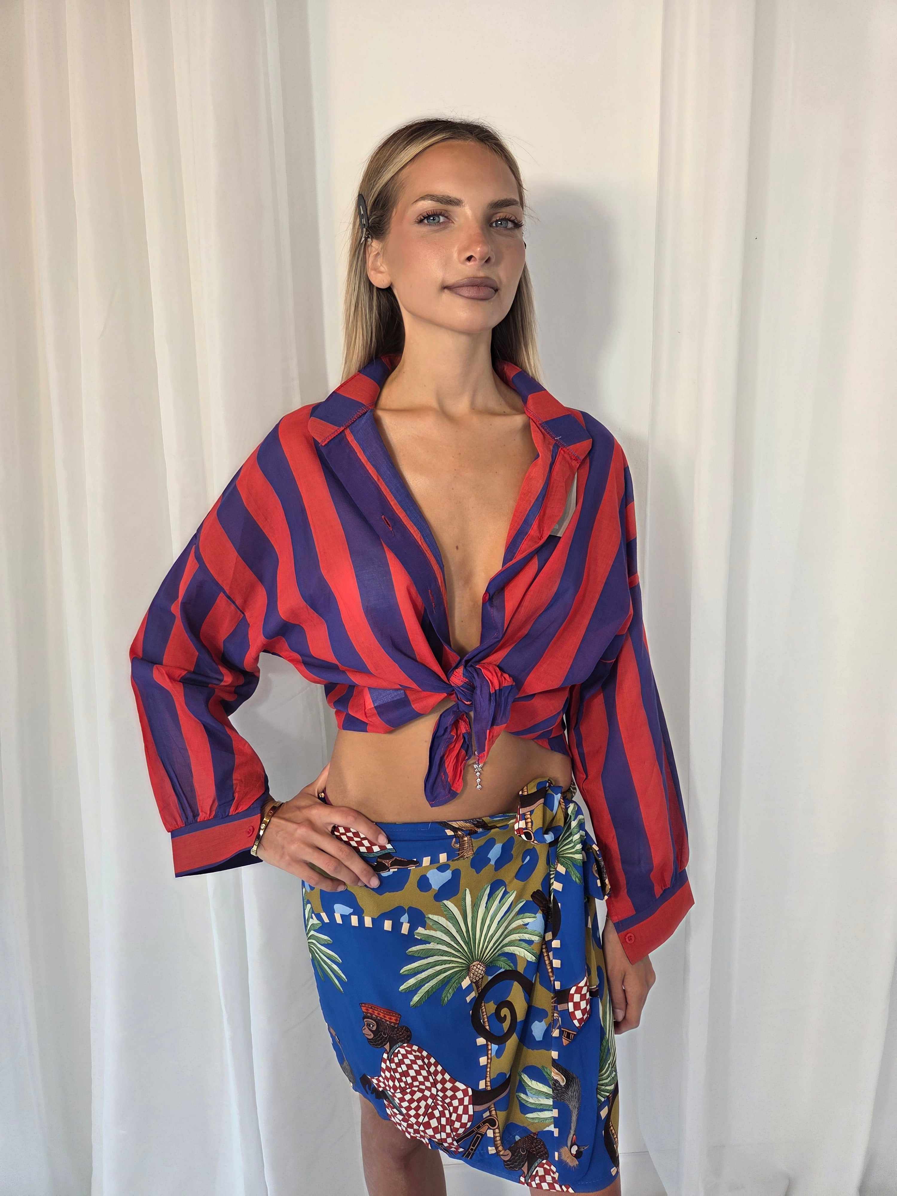 Camicia Coreana Rosso/Blu
