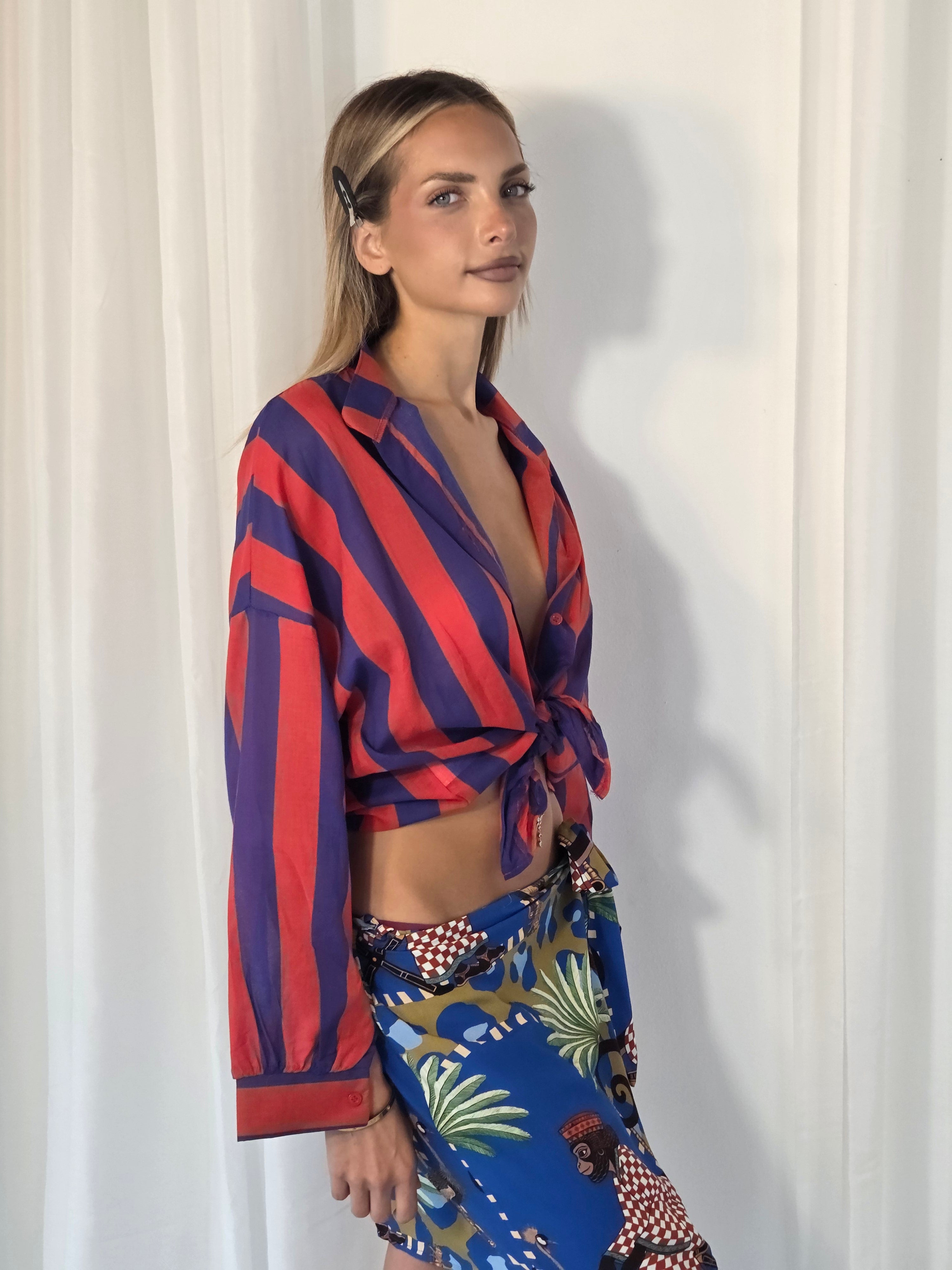 Camicia Coreana Rosso/Blu
